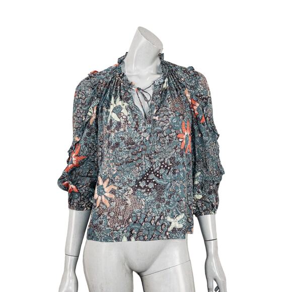 Ulla Johnson Manet Blouse in Azul Floral BOHO Ruffle trime size 0 - Picture 2 of 11